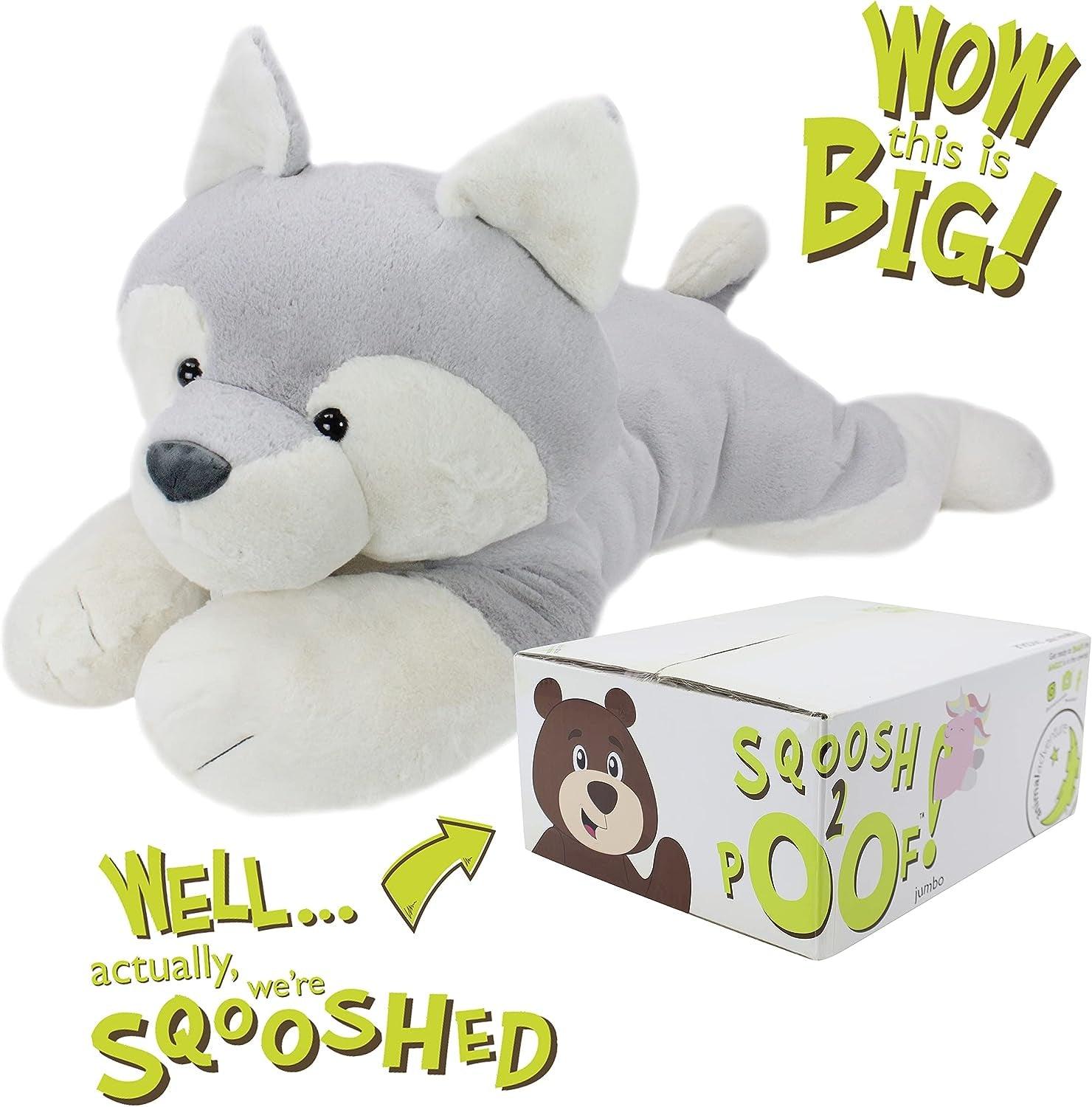 | Sqoosh2Poof Giant, Cuddly, Ultra Soft Plush Stuffed Animal with Bonus Interactive Surprise - 44" Husky