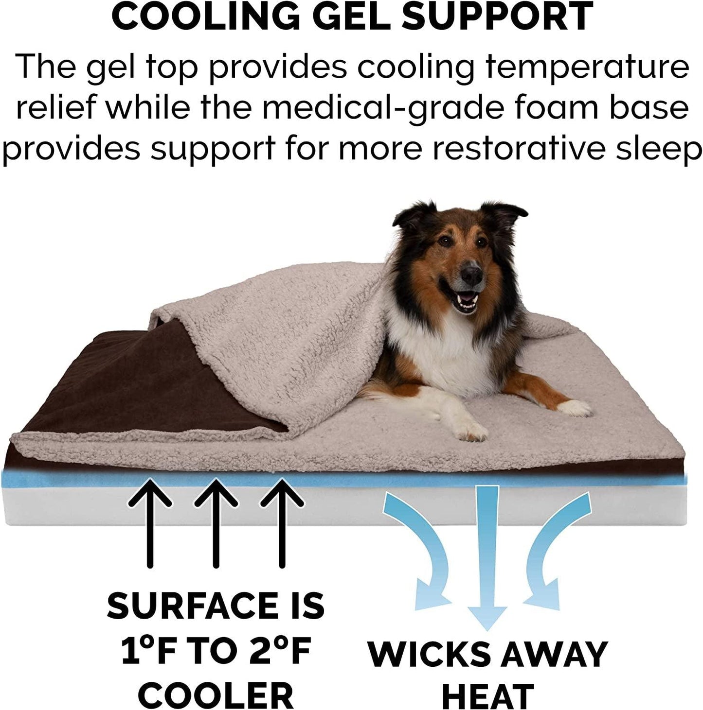 Cooling Gel Dog Bed for Large/Medium Dogs W/ Removable Washable Cover, for Dogs up to 55 Lbs - Berber & Suede Blanket Top Mattress - Espresso, Large