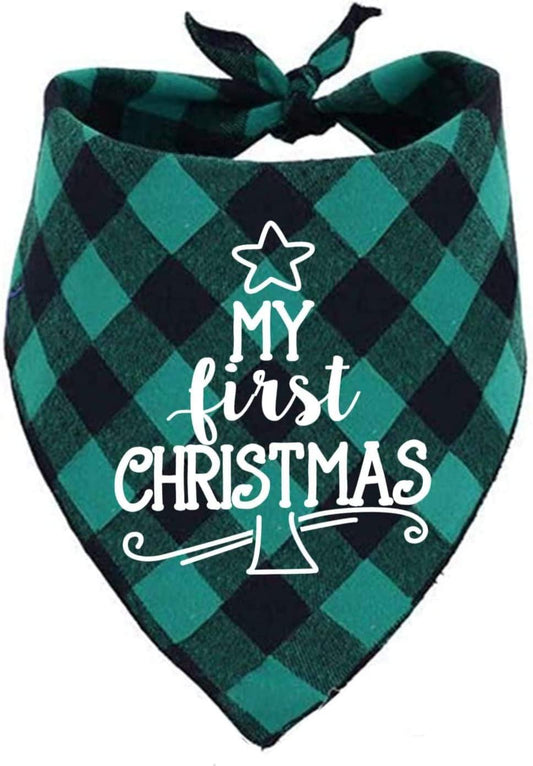 First Christmas Dog Bandana,Buffalo Plaid Dog Scarf for Small Medium Large Dogs