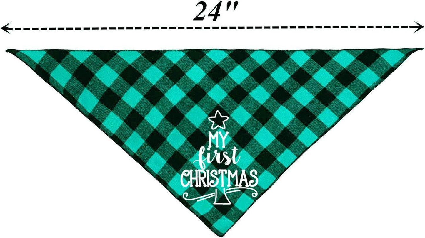 First Christmas Dog Bandana,Buffalo Plaid Dog Scarf for Small Medium Large Dogs